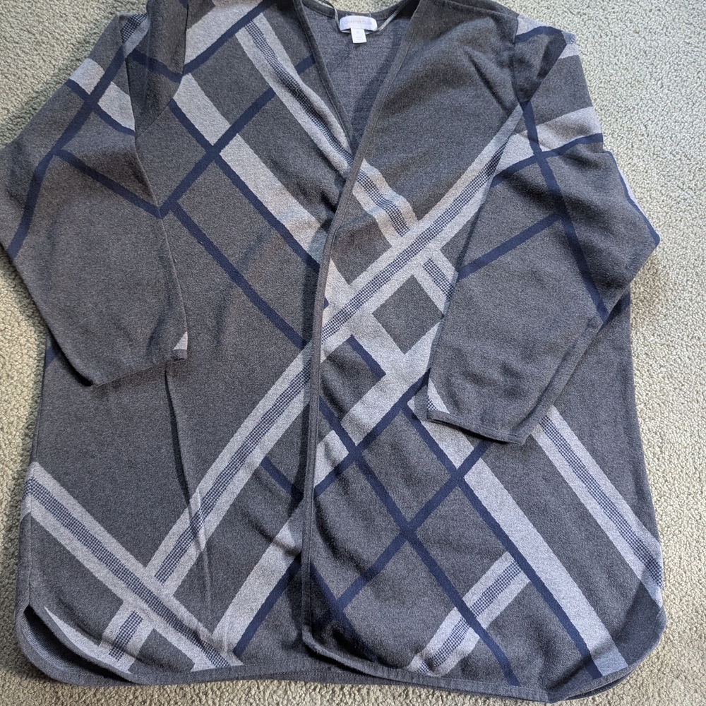 ❤️‍🔥Sale💥 Charter Club Grey and Blue Plaid Cardigan 3XL